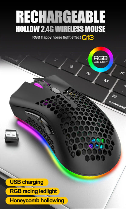 Wireless Mouse Gaming Rechargeable Optical Mouse Cordless 7 Color LED Backlit PC