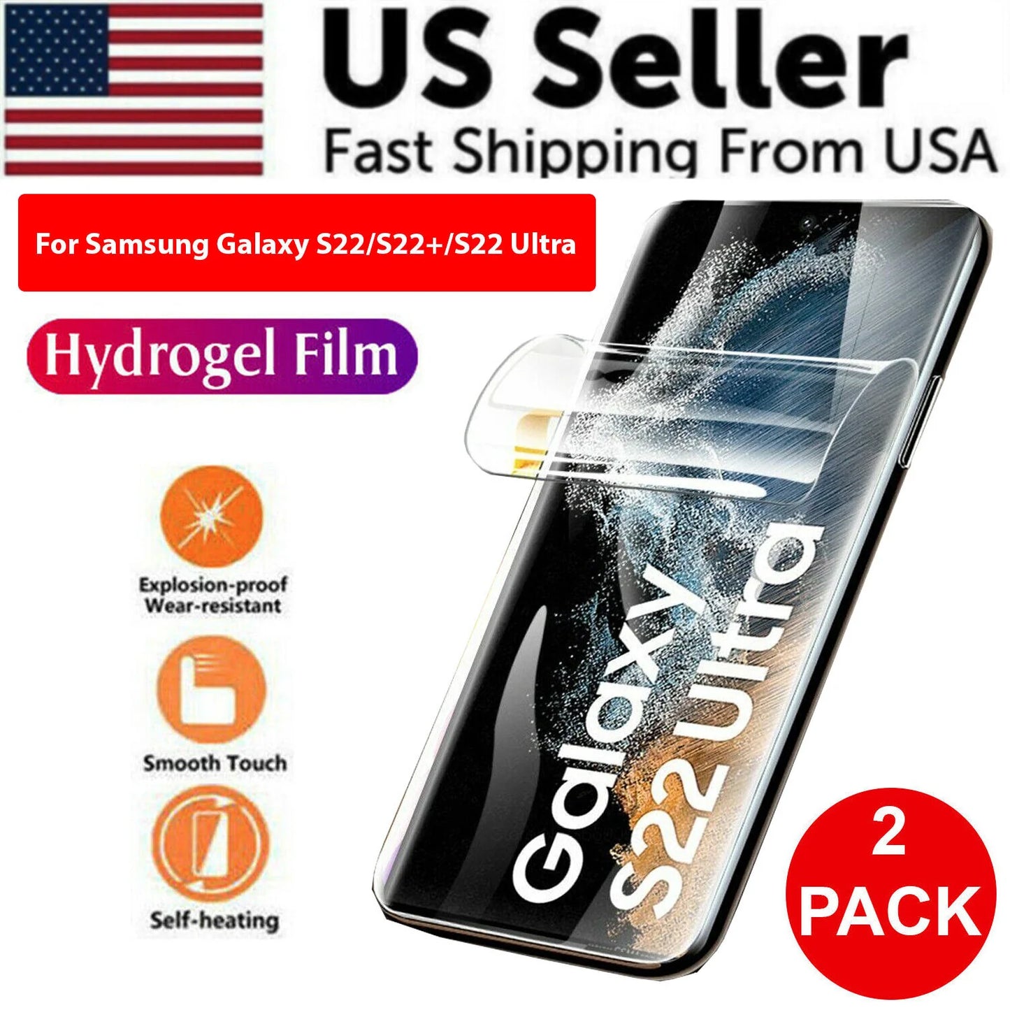 2PCS HYDROGEL Screen Protector for Samsung Galaxy S23 S22 Ultra plus Full Cover